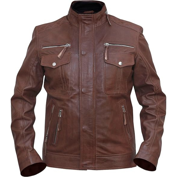 Men’s Cafe Racer Leather Brown Jacket DESIGN FBM