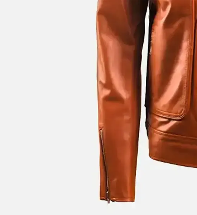 Menβs Brown Leather Jacket with Zip Pocket - Image 4