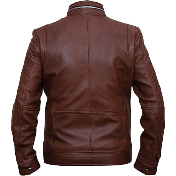 Menβs Cafe Racer Leather Brown Jacket DESIGN FBM - Image 2