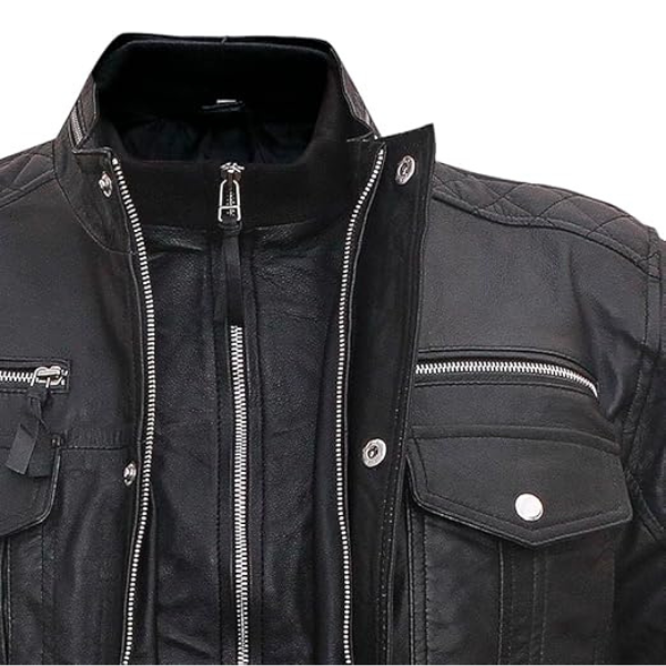 Menβs Cafe Racer Leather Black Jacket DESIGN FBM - Image 3
