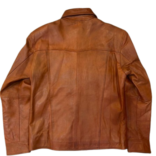 Mens Tan Leather Slim Fit Shirt Jacket - Image 2