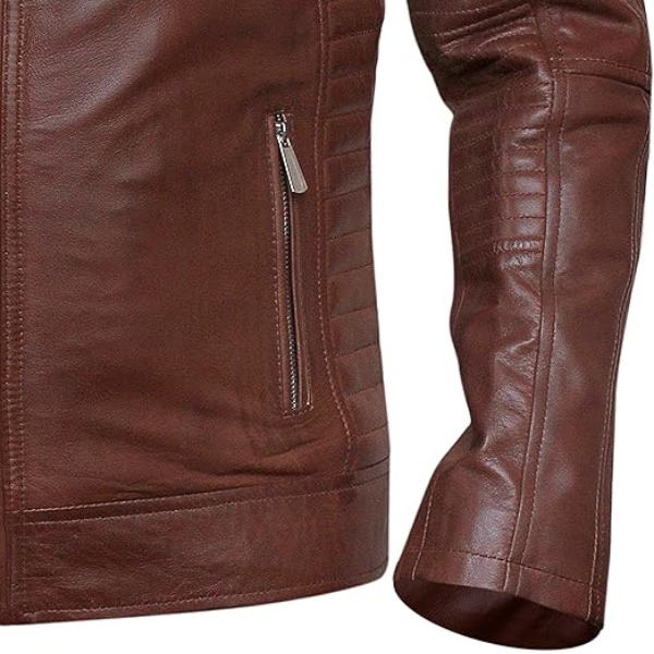 Menβs Dark Brown Cafe Racer Leather Jacket - Image 3