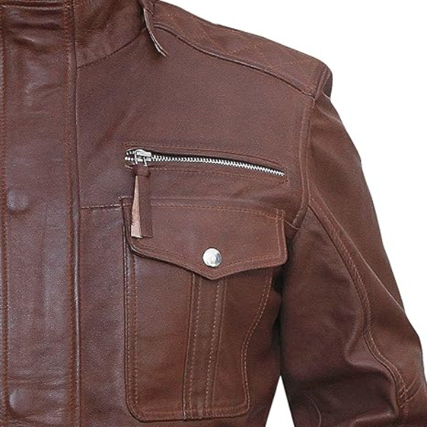 Menβs Cafe Racer Leather Brown Jacket DESIGN FBM - Image 3
