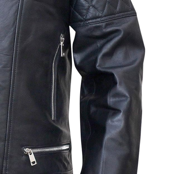 Menβs Cross Zip Brando Leather Jacket - Image 6