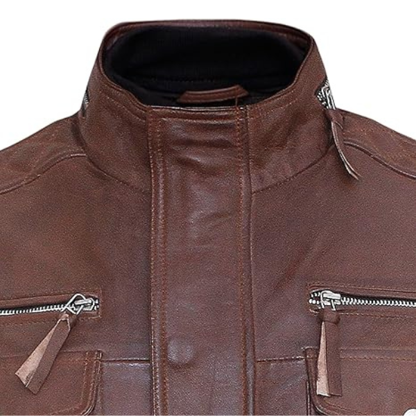 Menβs Cafe Racer Leather Brown Jacket DESIGN FBM - Image 4