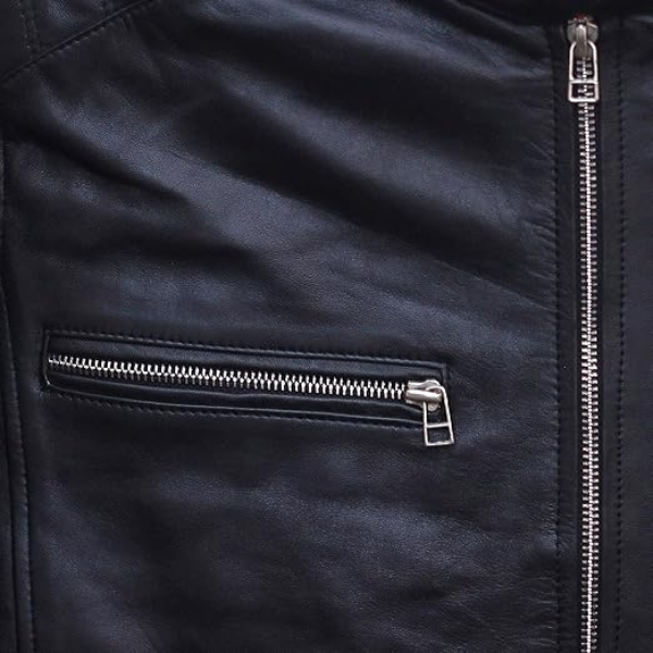 Menβs Cafe Racer Leather Black Jacket Design - Image 5