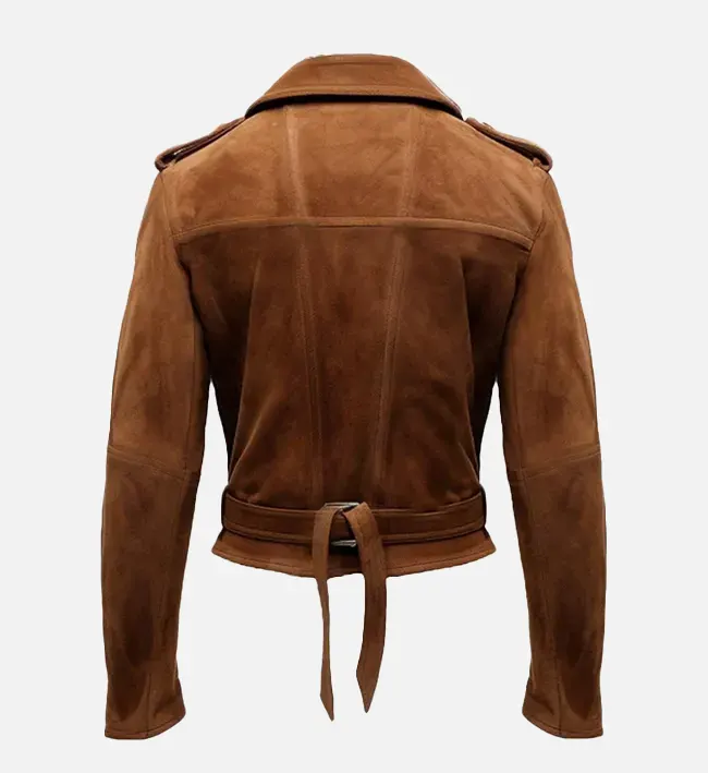 Men's Brown Biker Suede Leather Jacket - Image 2