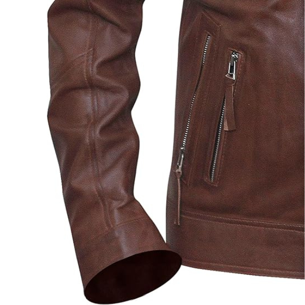 Menβs Cafe Racer Leather Brown Jacket DESIGN FBM - Image 5