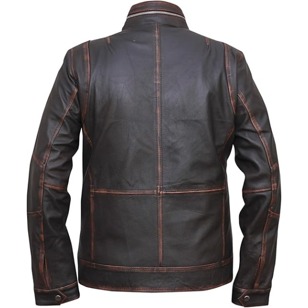 Mens Dark Brown Distressed Six Pocket Vintage Leather Jacket - Image 2