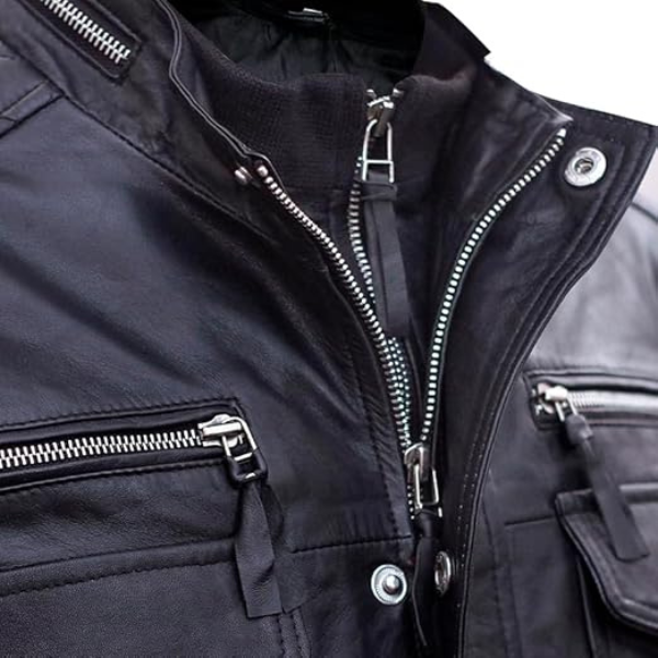 Menβs Cafe Racer Leather Black Jacket DESIGN FBM - Image 4