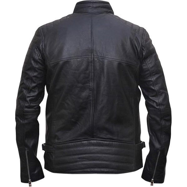 Menβs Cafe Racer Leather Black Jacket Design - Image 2