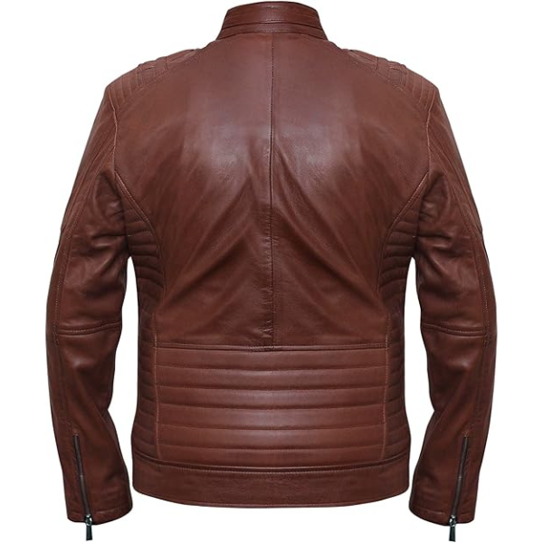 Menβs Dark Brown Cafe Racer Leather Jacket - Image 2