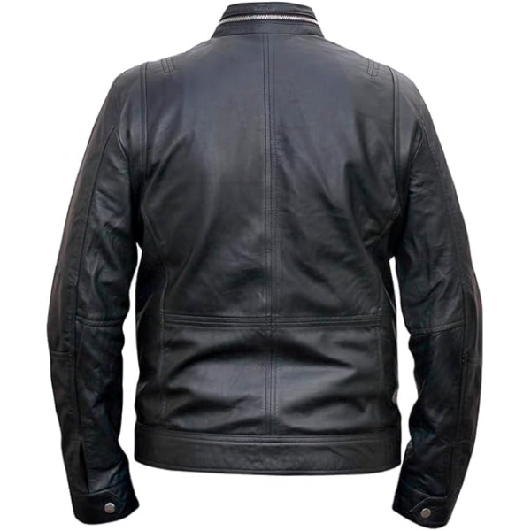 Menβs Cafe Racer Leather Black Jacket DESIGN FBM - Image 2