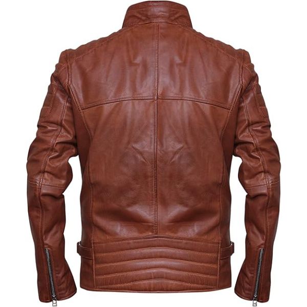 Menβs Cafe Racer Leather Brown Jacket - Image 2