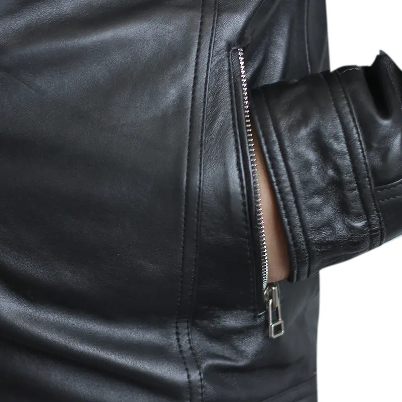 Menβs Vintage Retro Biker Leather Jacket - Image 3