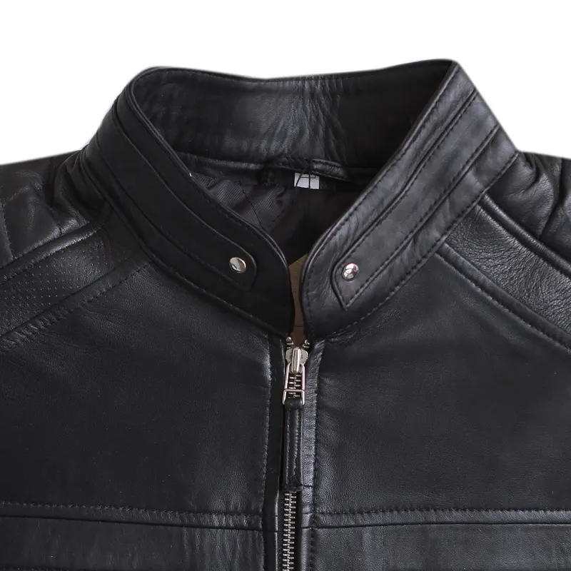 Men's Cafe Racer Black Classic Biker Leather Jacket - Image 3