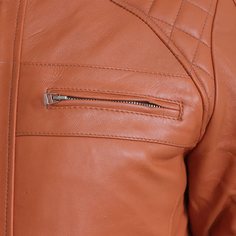Vintage Brown Diamond Design Biker Leather Jacket - Image 3