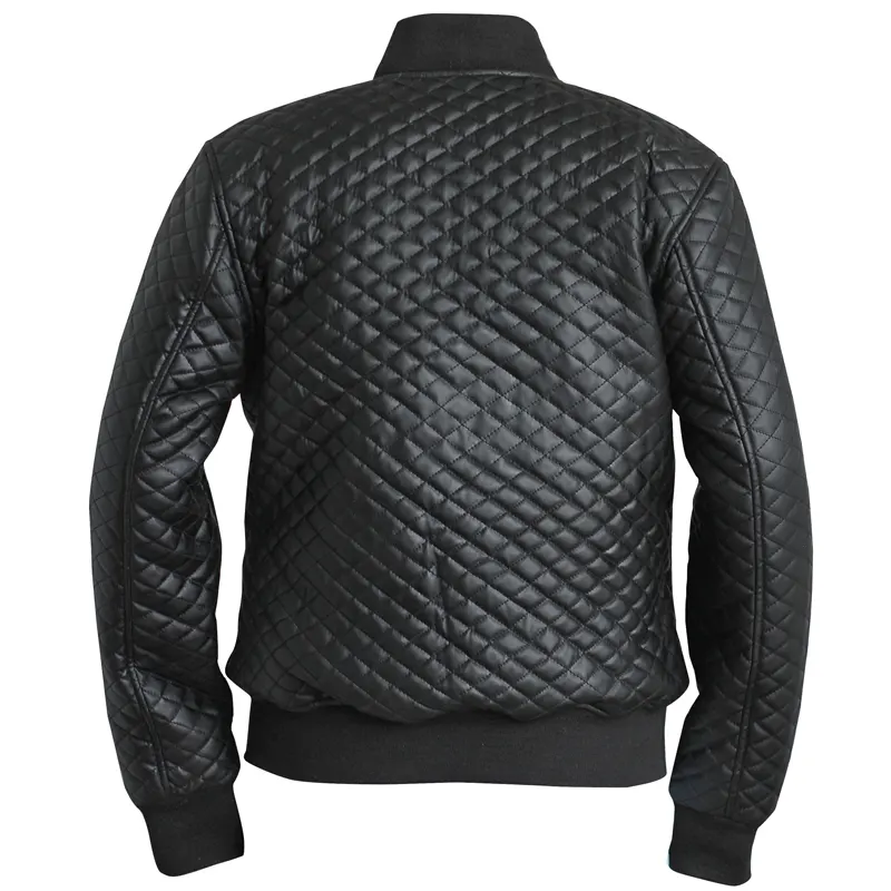 Menβs Diamond Quilted Black Motorcycle Bomber Jacket - Image 7