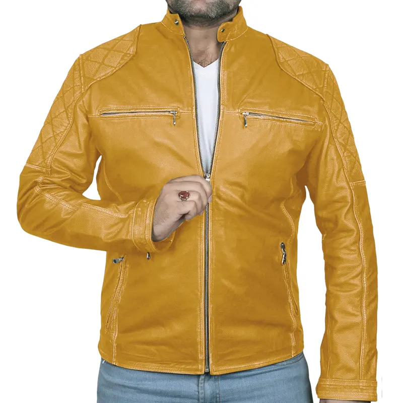 Classic Biker Cafe Racer Leather Jacket For Menβs - Image 2