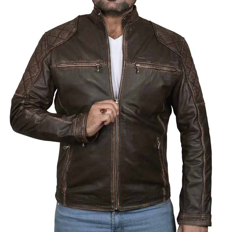 Classic Biker Cafe Racer Leather Jacket For Men’s