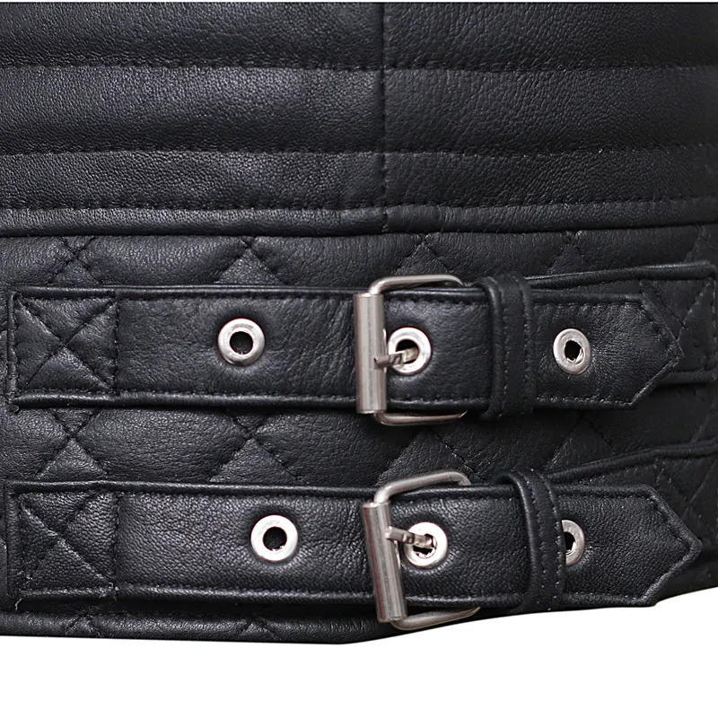 Men's Black Brando Diamond Design Motorcycle Leather Jacket - Image 4