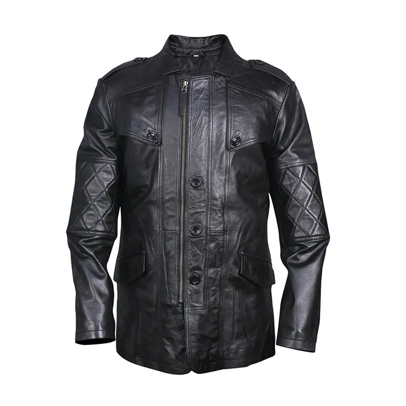 Classical Biker Retro Genuine Leather Pea Coat