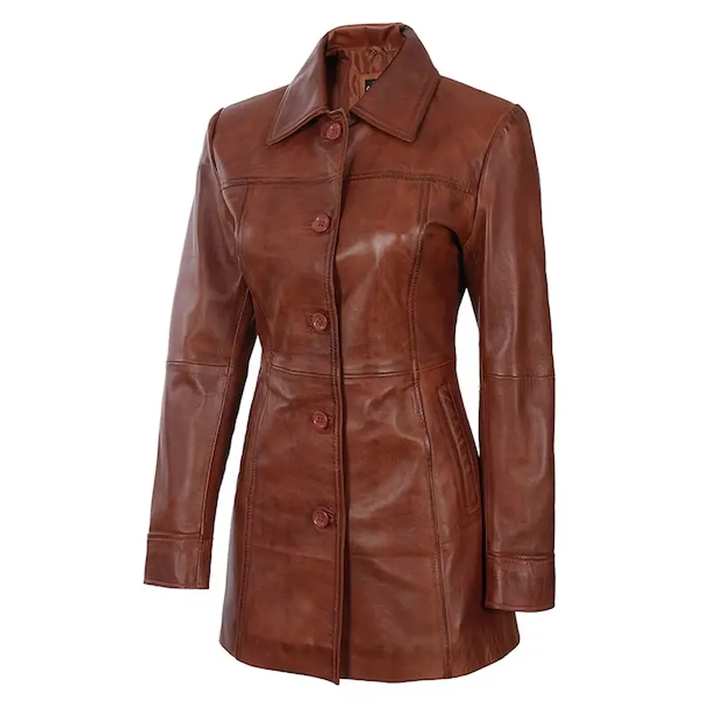 Cognac Waxed Leather Overcoat