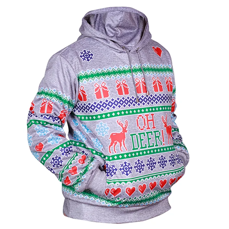 Christmas OH Deer Pullover Hooded Sweatshirt - Image 3