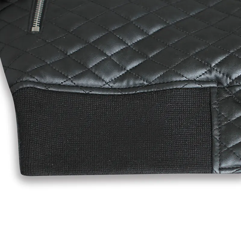 Menβs Diamond Quilted Black Motorcycle Bomber Jacket - Image 3