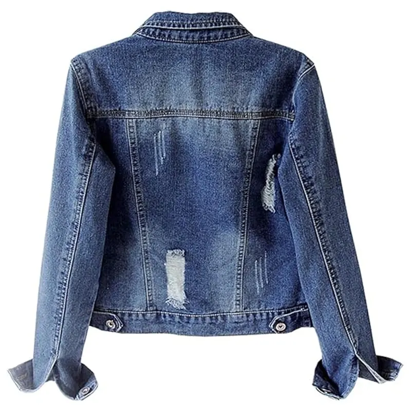 Distressed Ripped Long Sleeve Jean Jacket - Image 2
