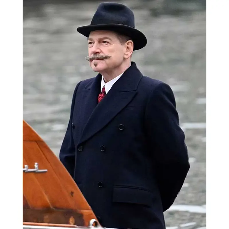 A Haunting In Venice 2023 Blue Trench Coat - Image 2