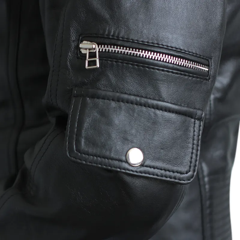 Menβs Vintage Retro Biker Leather Jacket - Image 6