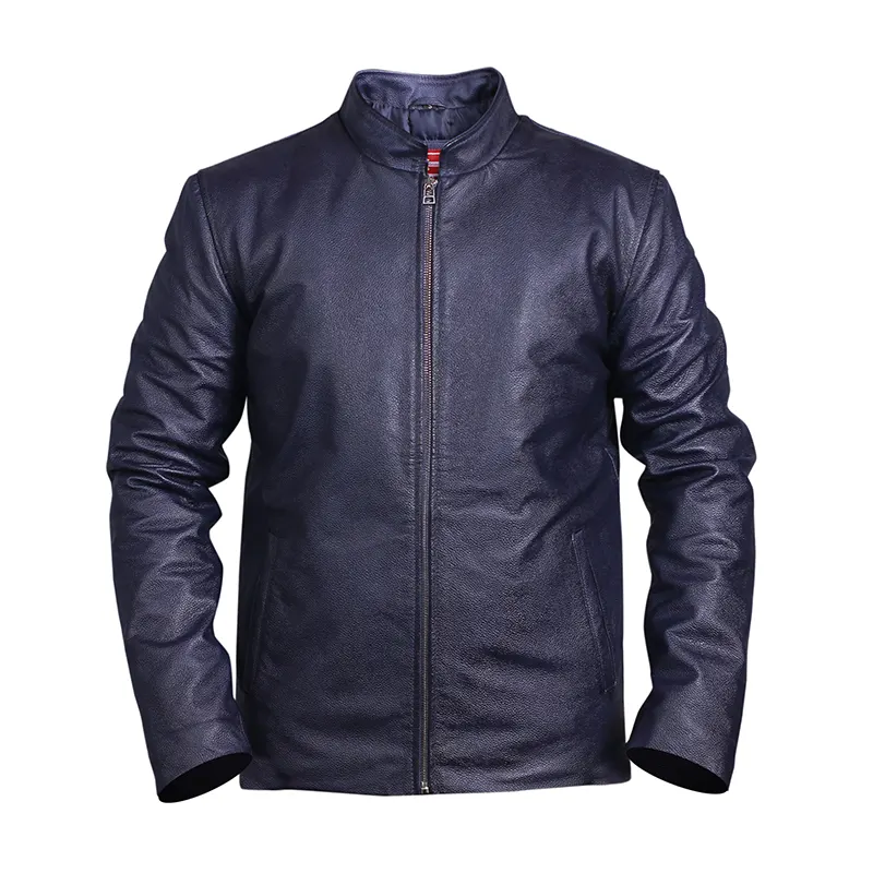 Men’s Blue Motorcycle Trendy Leather Jacket
