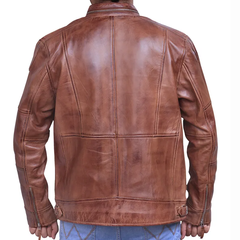 Men's Brown Vintage Cafe Racer Style Leather Jacket - Image 7