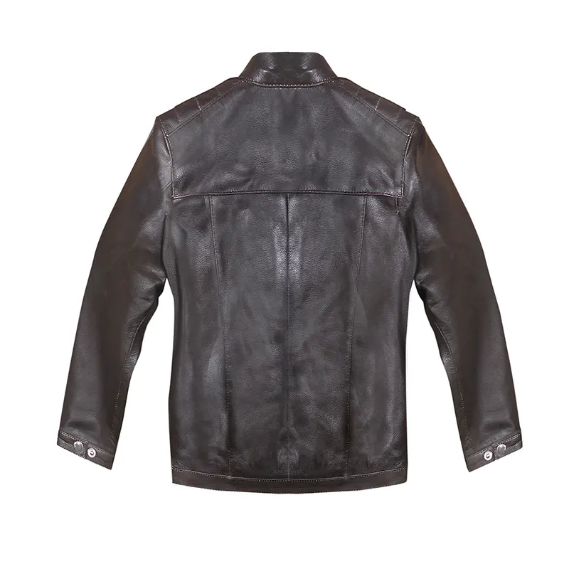 Men's Biker Dark Brown Leather Jacket - Image 2