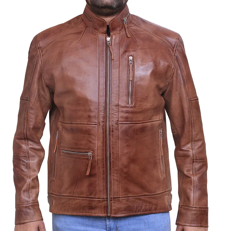 Men's Brown Vintage Cafe Racer Style Leather Jacket