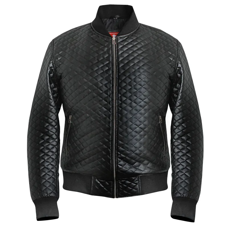 Men’s Diamond Quilted Black Motorcycle Bomber Jacket