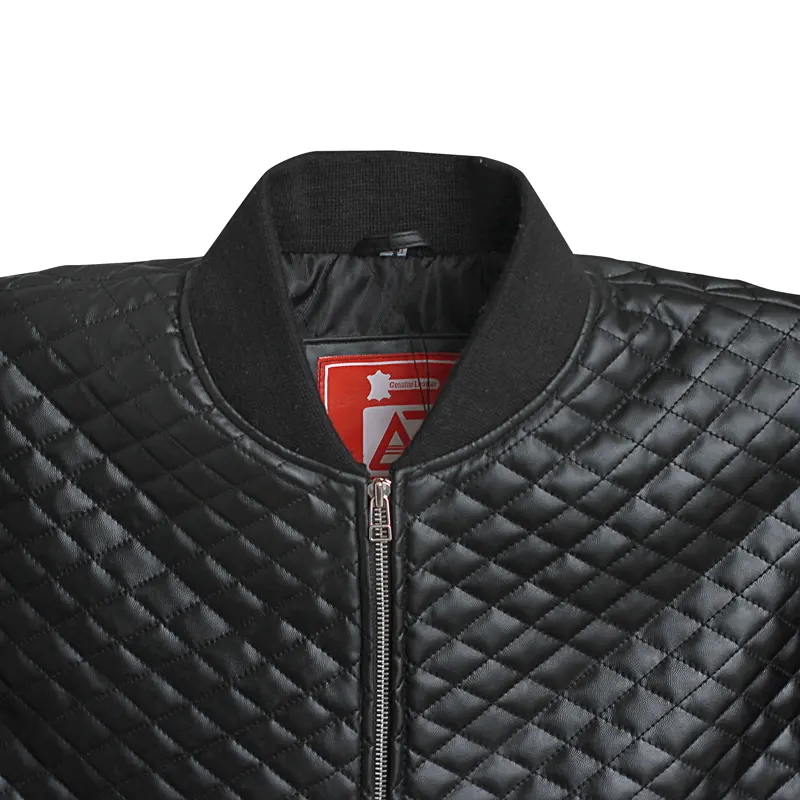 Menβs Diamond Quilted Black Motorcycle Bomber Jacket - Image 5