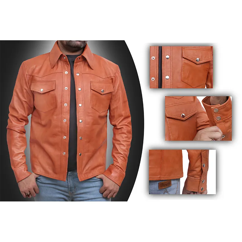 Infinity Retro Tan Leather Shirt Jacket - Image 5