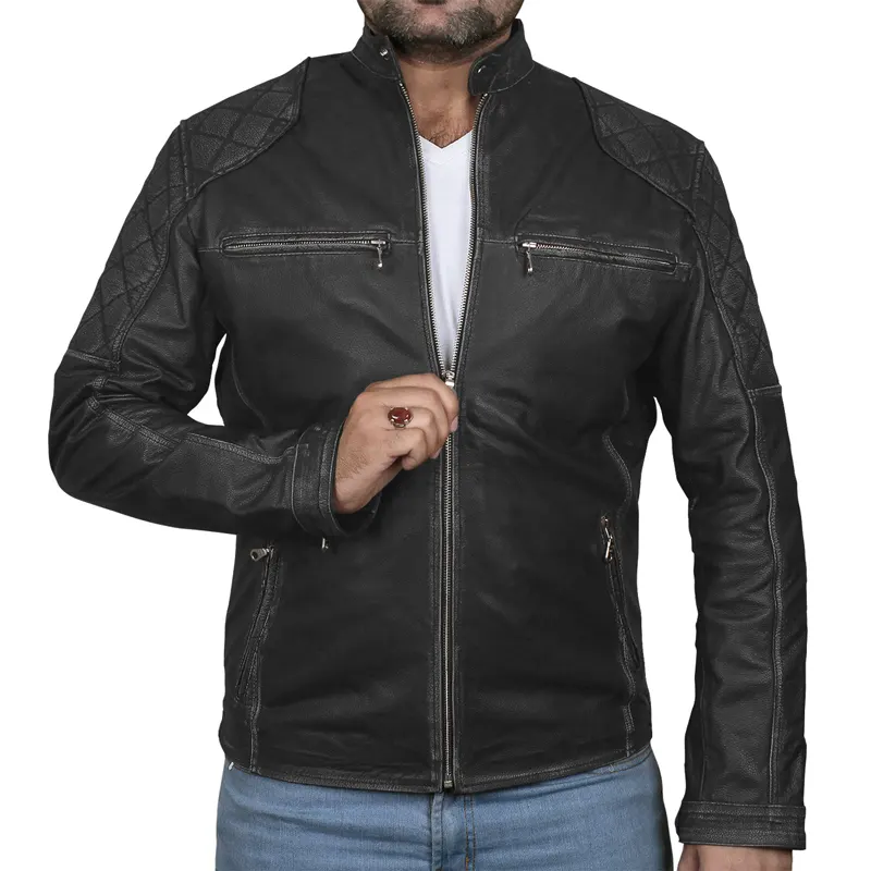 Classic Biker Cafe Racer Leather Jacket For Menβs - Image 3