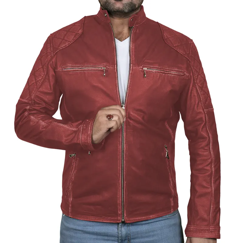 Classic Biker Cafe Racer Leather Jacket For Menβs - Image 4