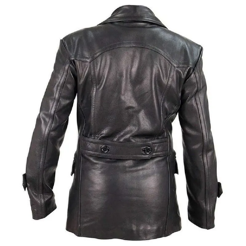 Vintage Style Black Leather Overcoat - Image 2