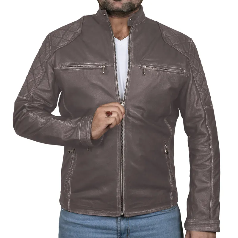Classic Biker Cafe Racer Leather Jacket For Menβs - Image 6