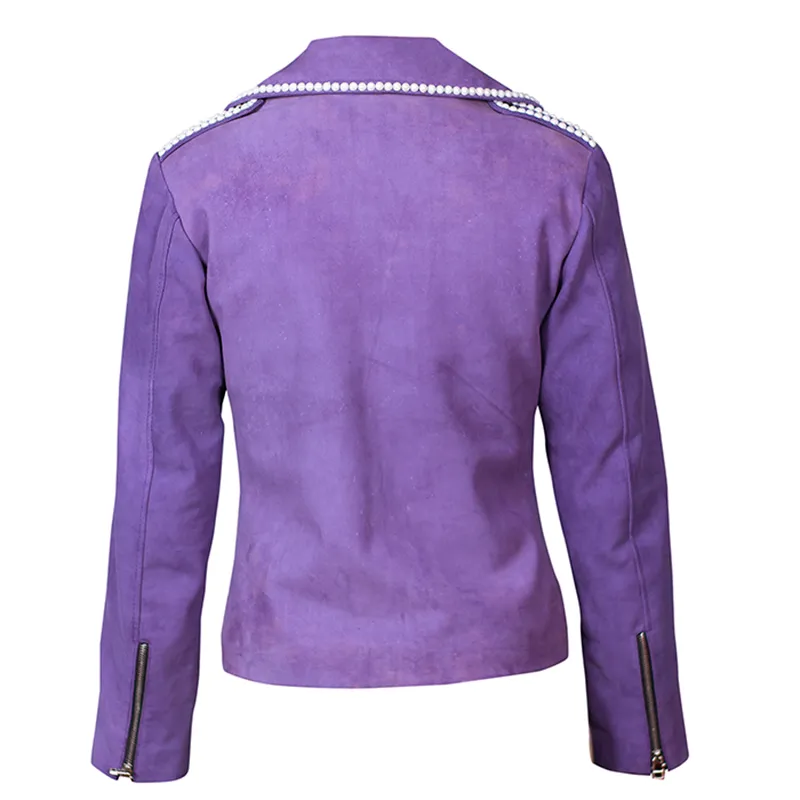 Selena Quintanilla Biker Purple Vegan Leather Jacket - Image 2