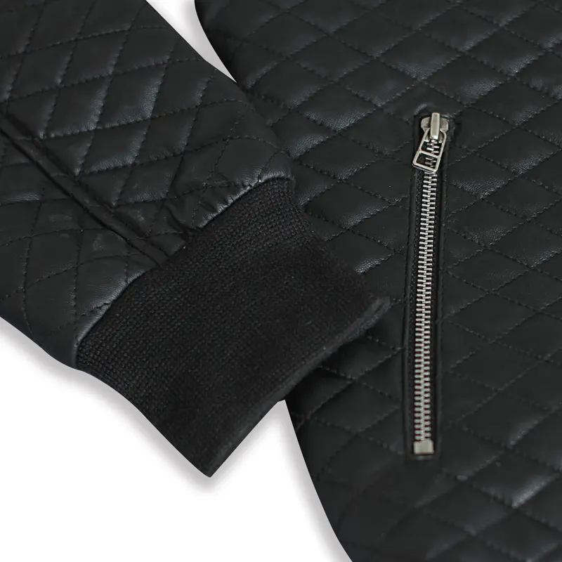 Menβs Diamond Quilted Black Motorcycle Bomber Jacket - Image 6
