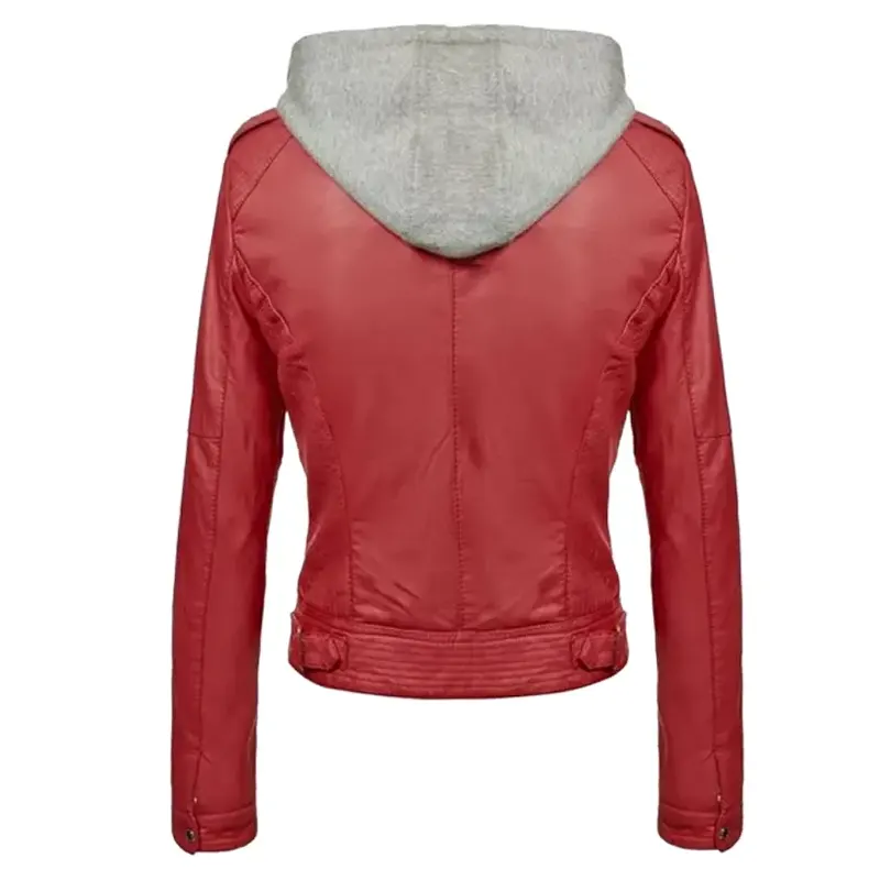 Women’s Slim Fit Hooded Leather Jacket - Image 2