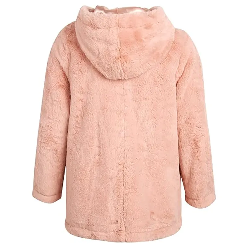 Rose Pink Plush Teddy Coat with Hood - Image 2