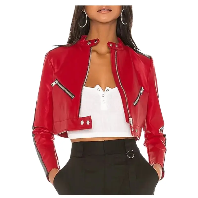 Thandi Cropped Racer Leather Jacket