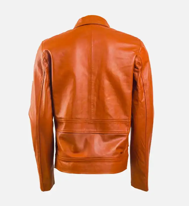 Menβs Brown Leather Jacket with Zip Pocket - Image 2