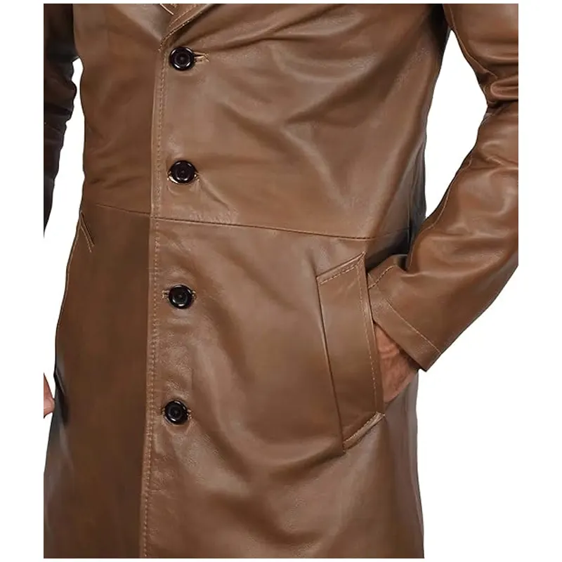 Vintage Wide Lapel Leather Trench Coat - Image 5